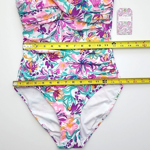 NWT Stella Parker Women's One Piece Halter Swimsuit Abstract Floral Pink Size M - Picture 9 of 9